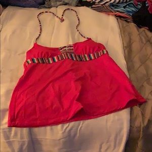 Red tankini with rainbow stripes